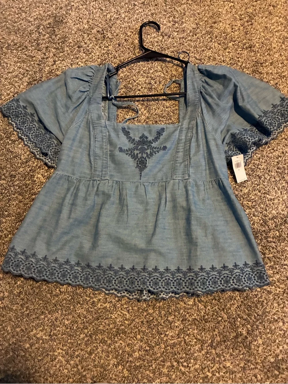 Old Navy Blue Embroidered Square-Neck Peasant Blouse
